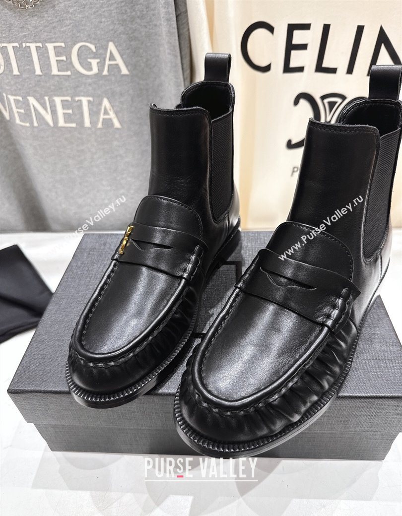 Saint Laurent Le Flat Chelsea Booties in Calfskin Leather Black 2025 YSL121302 (MD-251213046)