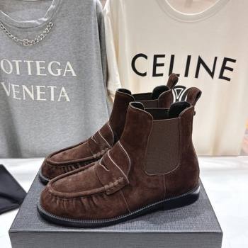 Saint Laurent Le Flat Chelsea Booties in Suede Dark Brown 2025 YSL121302 (MD-251213047)