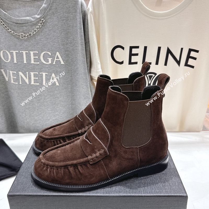 Saint Laurent Le Flat Chelsea Booties in Suede Dark Brown 2025 YSL121302 (MD-251213047)