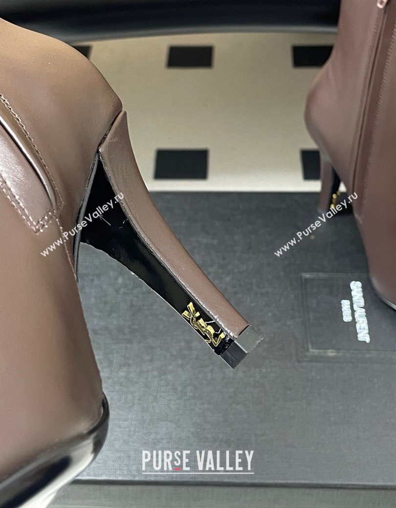 Saint Laurent Jill Heel Booties 10cm in Calfskin Leather Dark Brown 2025 806674 (MD-251213024)