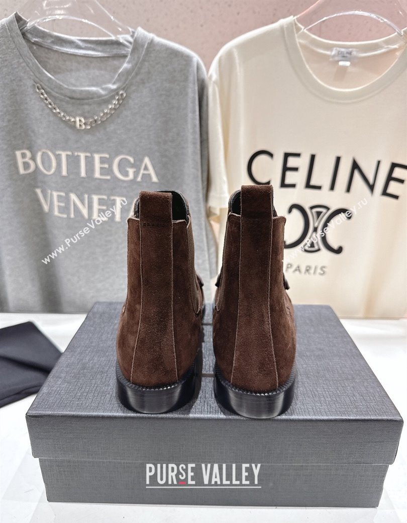 Saint Laurent Le Flat Chelsea Booties in Suede Dark Brown 2025 YSL121302 (MD-251213047)