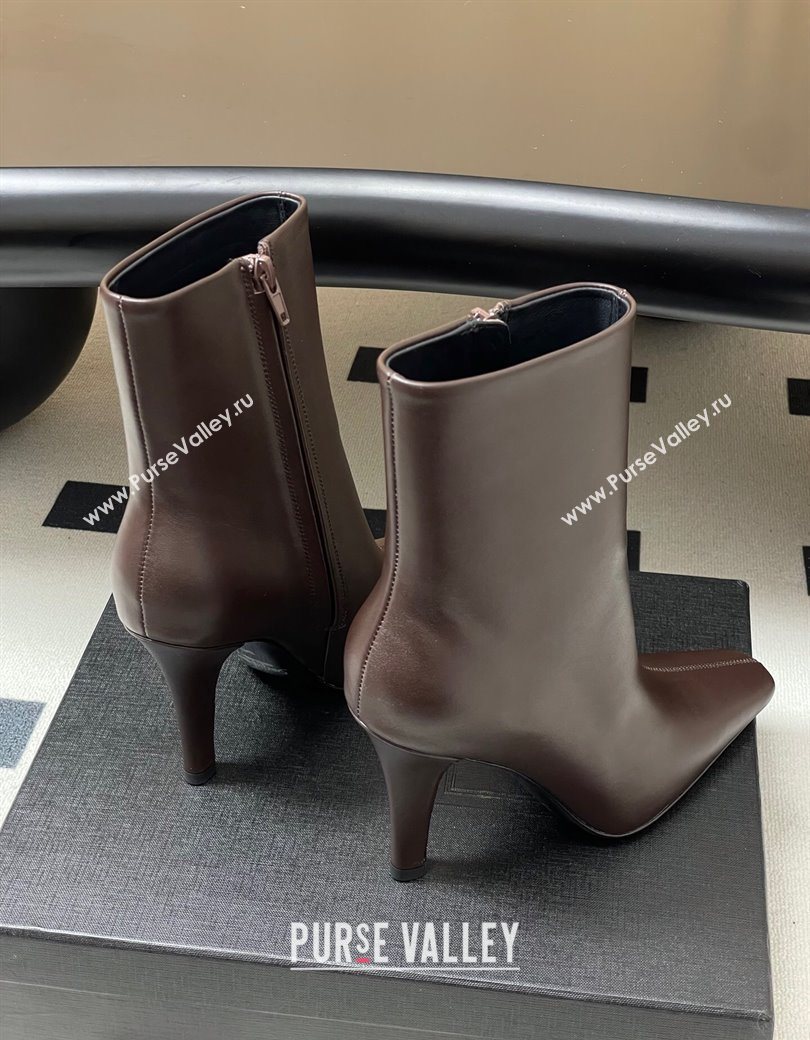 Saint Laurent Jill Heel Booties 10cm in Calfskin Leather Dark Brown 2025 806674 (MD-251213024)