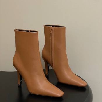 Saint Laurent Jill Heel Booties 10cm in Calfskin Leather Light Brown 2025 806674 (MD-251213025)