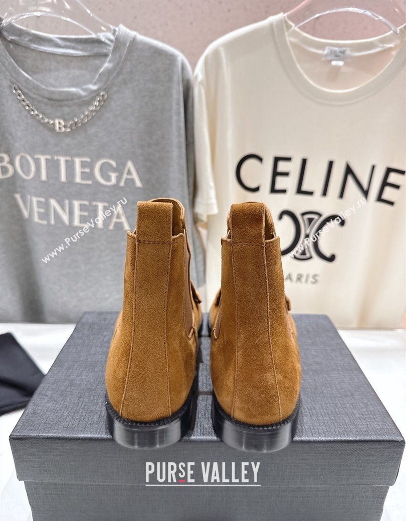 Saint Laurent Le Flat Chelsea Booties in Suede Brown Yellow 2025 YSL121302 (MD-251213049)