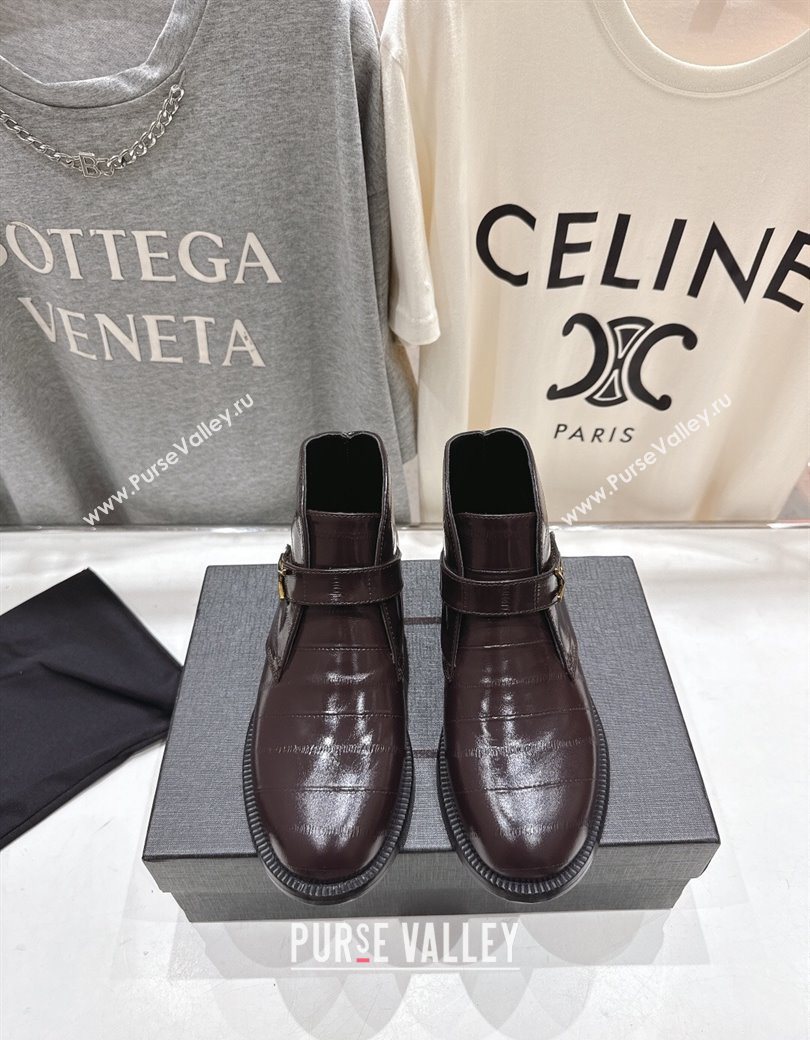 Saint Laurent Flat Chelsea Booties in Embossed Leather Dark Brown 2025 YSL121303 (MD-251213050)