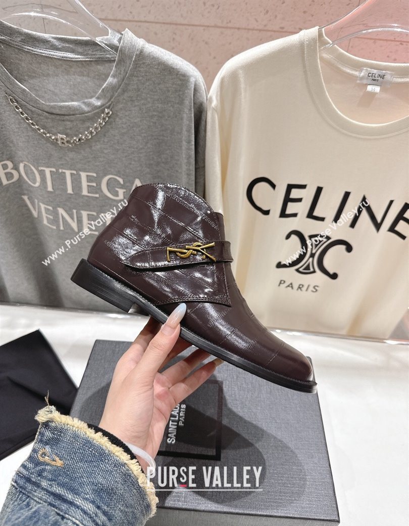 Saint Laurent Flat Chelsea Booties in Embossed Leather Dark Brown 2025 YSL121303 (MD-251213050)