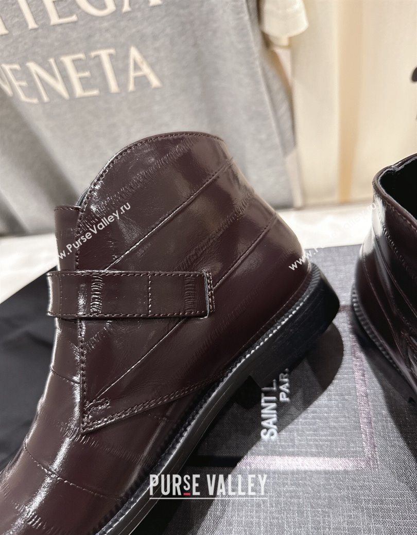 Saint Laurent Flat Chelsea Booties in Embossed Leather Dark Brown 2025 YSL121303 (MD-251213050)