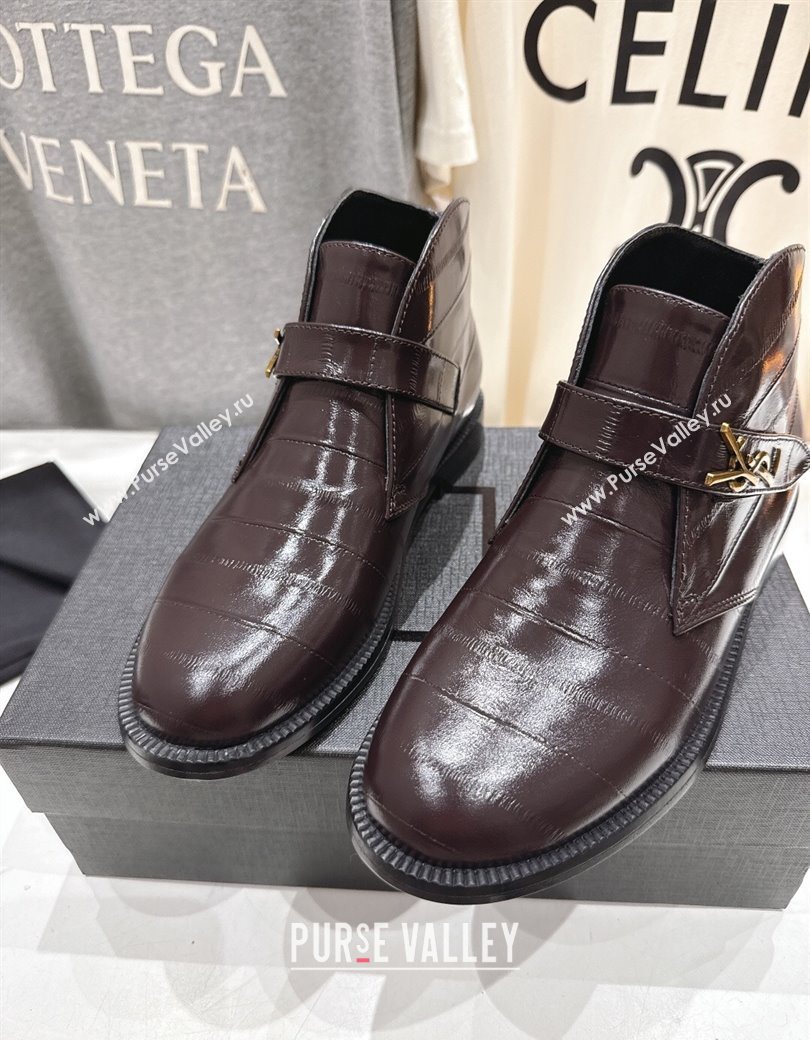 Saint Laurent Flat Chelsea Booties in Embossed Leather Dark Brown 2025 YSL121303 (MD-251213050)