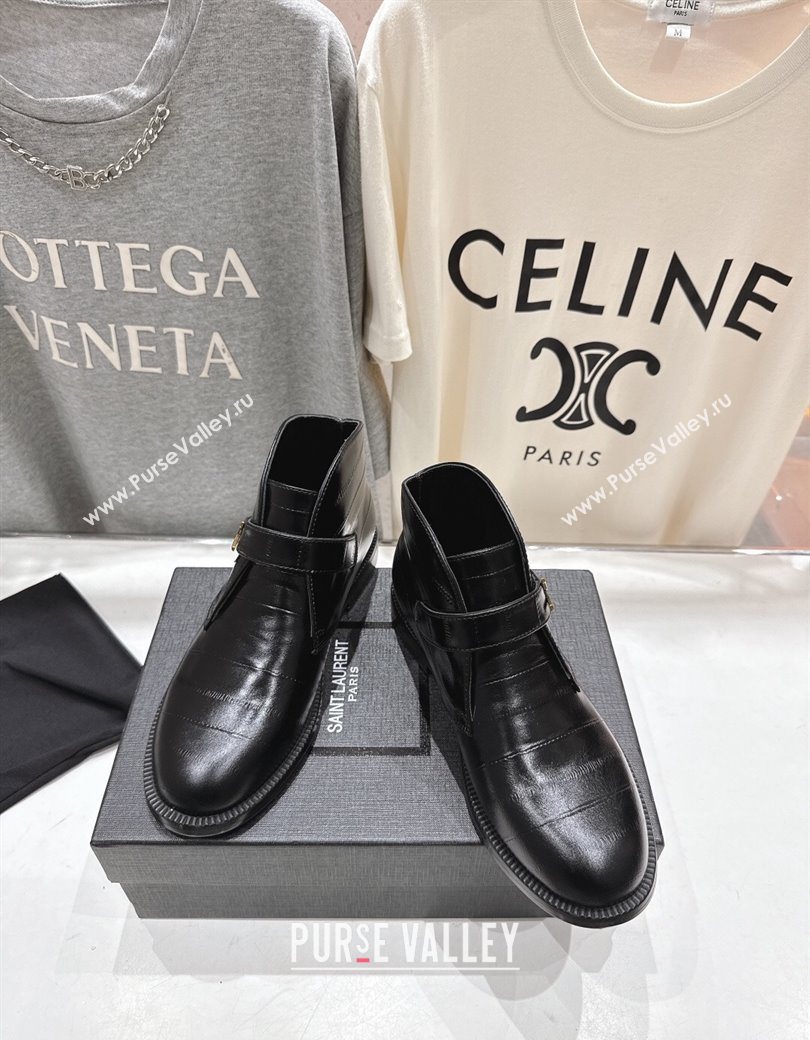 Saint Laurent Flat Chelsea Booties in Embossed Leather Black 2025 YSL121303 (MD-251213051)