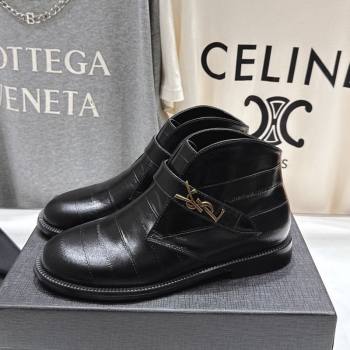 Saint Laurent Flat Chelsea Booties in Embossed Leather Black 2025 YSL121303 (MD-251213051)