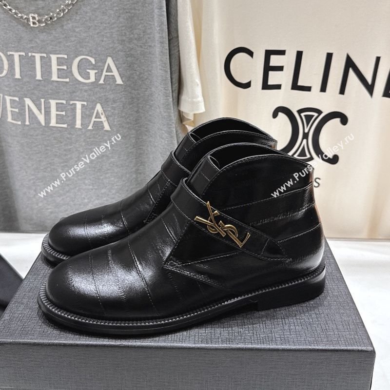 Saint Laurent Flat Chelsea Booties in Embossed Leather Black 2025 YSL121303 (MD-251213051)