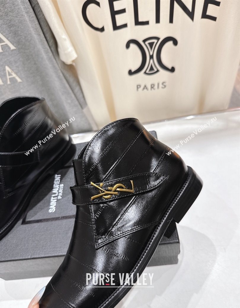 Saint Laurent Flat Chelsea Booties in Embossed Leather Black 2025 YSL121303 (MD-251213051)