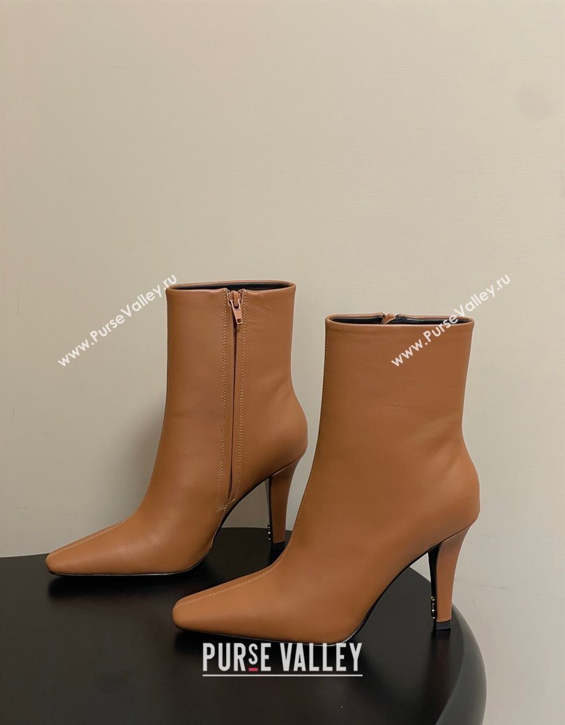 Saint Laurent Jill Heel Booties 10cm in Calfskin Leather Light Brown 2025 806674 (MD-251213025)