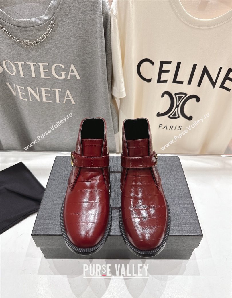 Saint Laurent Flat Chelsea Booties in Embossed Leather Red 2025 YSL121303 (MD-251213052)