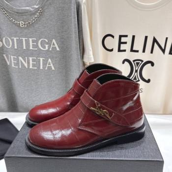Saint Laurent Flat Chelsea Booties in Embossed Leather Red 2025 YSL121303 (MD-251213052)