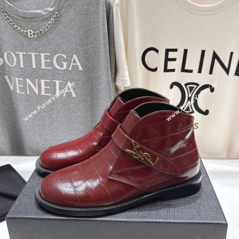 Saint Laurent Flat Chelsea Booties in Embossed Leather Red 2025 YSL121303 (MD-251213052)