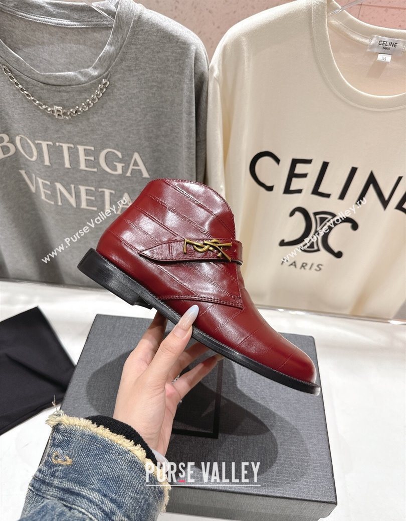 Saint Laurent Flat Chelsea Booties in Embossed Leather Red 2025 YSL121303 (MD-251213052)