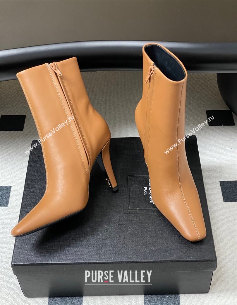 Saint Laurent Jill Heel Booties 10cm in Calfskin Leather Light Brown 2025 806674 (MD-251213025)