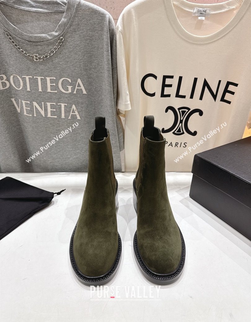 Saint Laurent Vincent Heel Chelsea Booties 6cm in Suede Green 2025 841133 (MD-251213054)