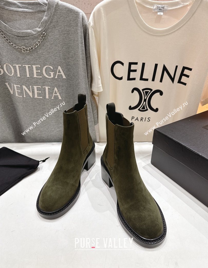 Saint Laurent Vincent Heel Chelsea Booties 6cm in Suede Green 2025 841133 (MD-251213054)