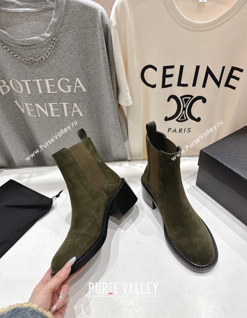 Saint Laurent Vincent Heel Chelsea Booties 6cm in Suede Green 2025 841133 (MD-251213054)