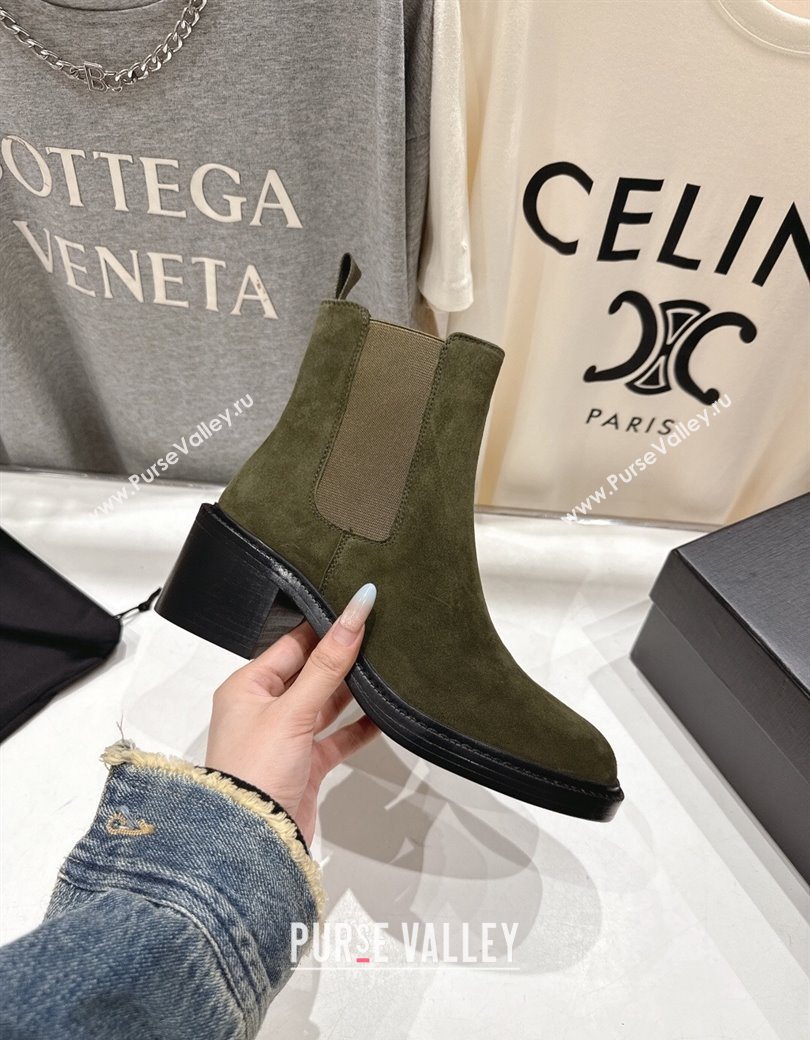 Saint Laurent Vincent Heel Chelsea Booties 6cm in Suede Green 2025 841133 (MD-251213054)