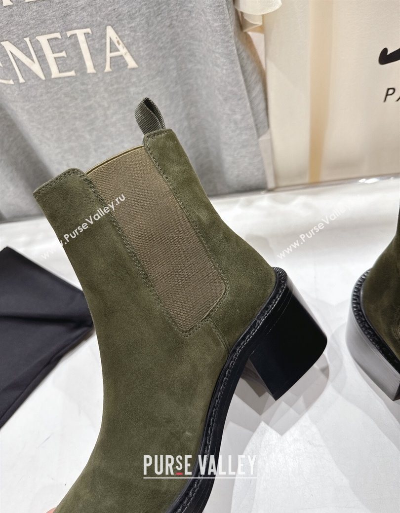 Saint Laurent Vincent Heel Chelsea Booties 6cm in Suede Green 2025 841133 (MD-251213054)