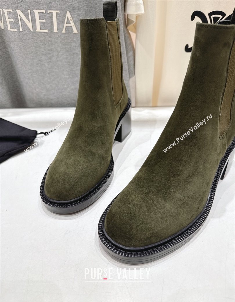 Saint Laurent Vincent Heel Chelsea Booties 6cm in Suede Green 2025 841133 (MD-251213054)