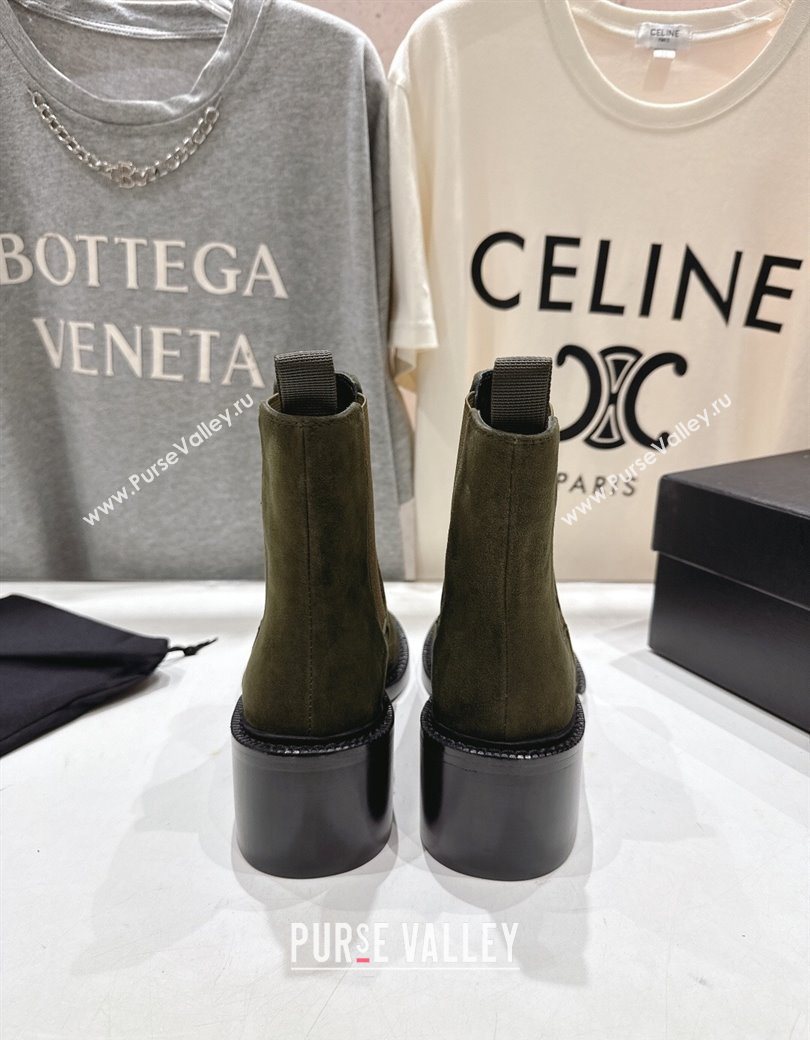 Saint Laurent Vincent Heel Chelsea Booties 6cm in Suede Green 2025 841133 (MD-251213054)