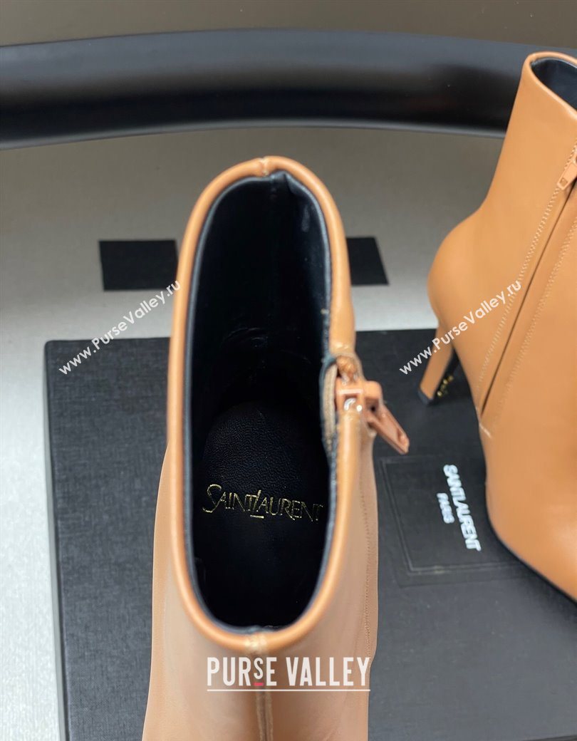 Saint Laurent Jill Heel Booties 10cm in Calfskin Leather Light Brown 2025 806674 (MD-251213025)
