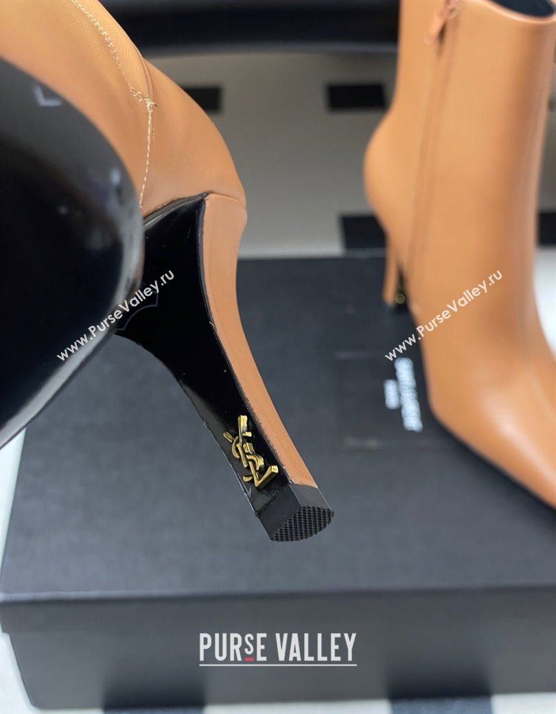 Saint Laurent Jill Heel Booties 10cm in Calfskin Leather Light Brown 2025 806674 (MD-251213025)