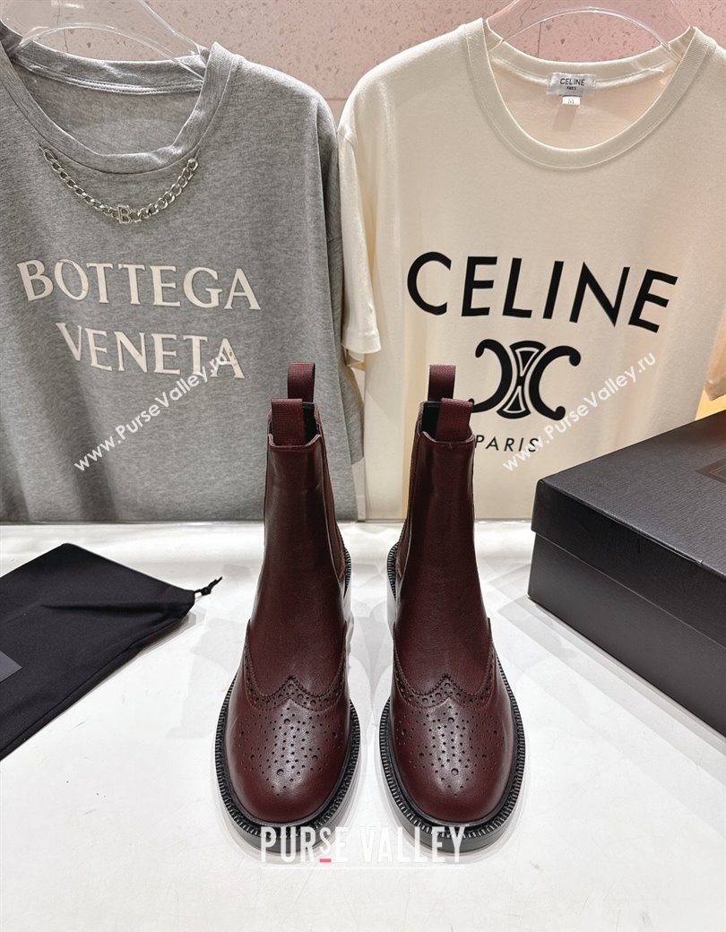 Saint Laurent Vincent Heel Chelsea Booties 6cm in Perforated Calfskin Leather Dark Burgundy 2025 841133 (MD-251213057)