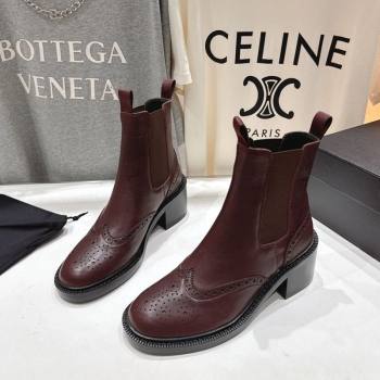 Saint Laurent Vincent Heel Chelsea Booties 6cm in Perforated Calfskin Leather Dark Burgundy 2025 841133 (MD-251213057)