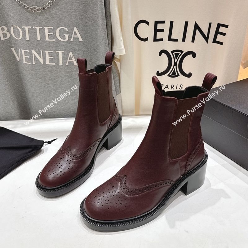 Saint Laurent Vincent Heel Chelsea Booties 6cm in Perforated Calfskin Leather Dark Burgundy 2025 841133 (MD-251213057)