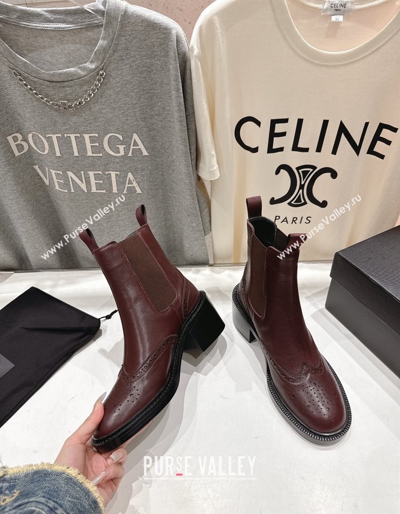 Saint Laurent Vincent Heel Chelsea Booties 6cm in Perforated Calfskin Leather Dark Burgundy 2025 841133 (MD-251213057)