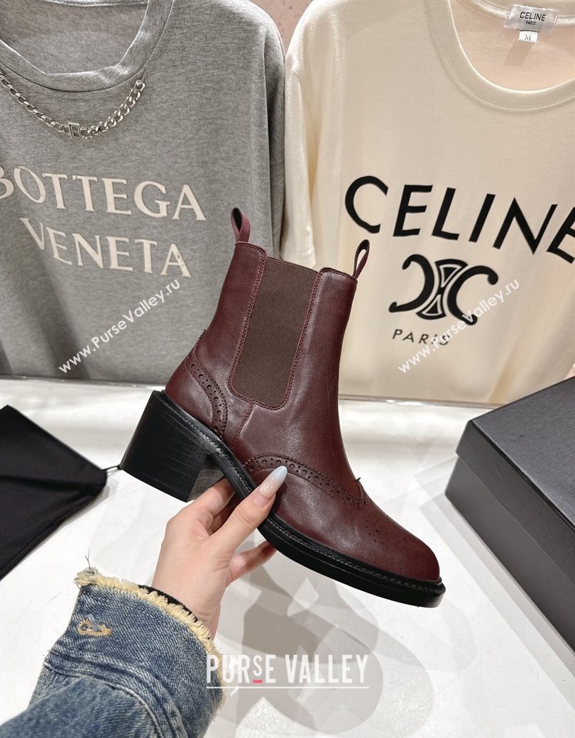 Saint Laurent Vincent Heel Chelsea Booties 6cm in Perforated Calfskin Leather Dark Burgundy 2025 841133 (MD-251213057)