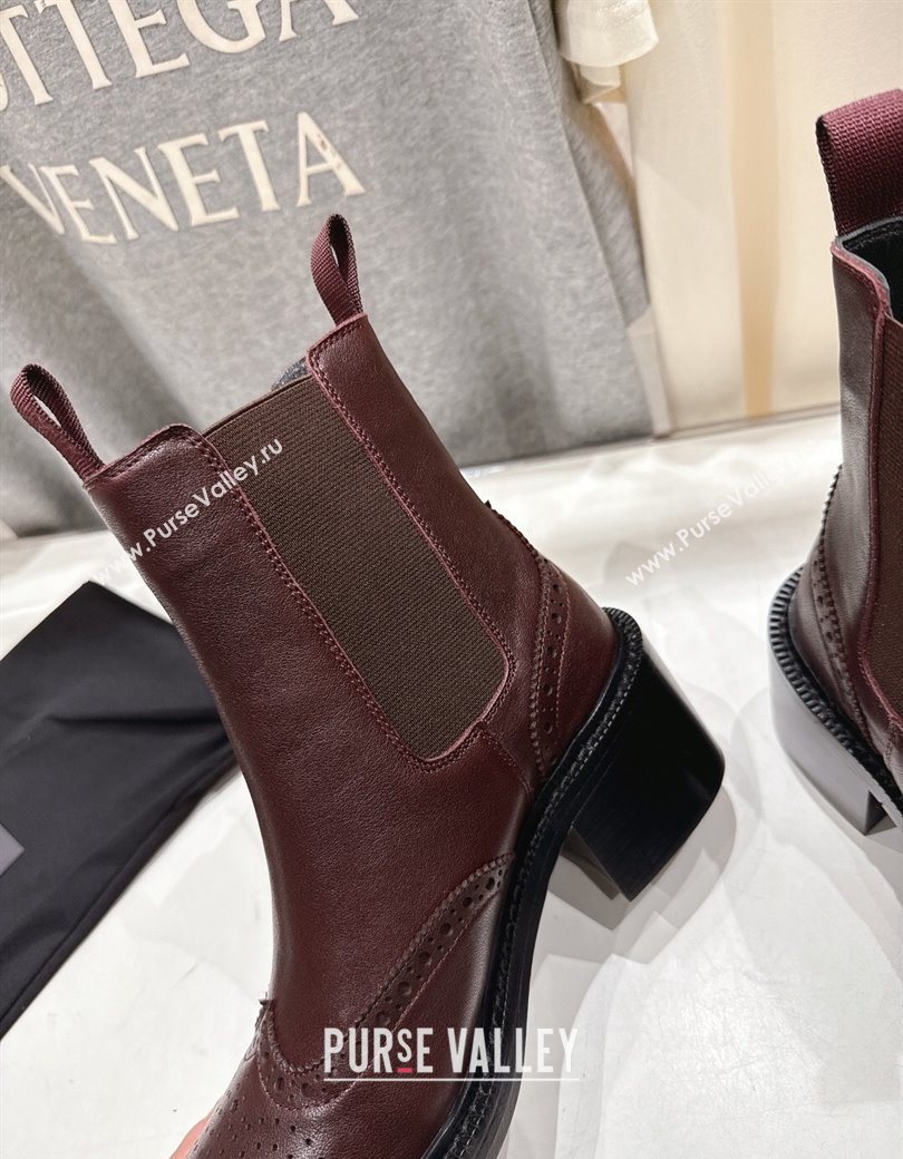 Saint Laurent Vincent Heel Chelsea Booties 6cm in Perforated Calfskin Leather Dark Burgundy 2025 841133 (MD-251213057)