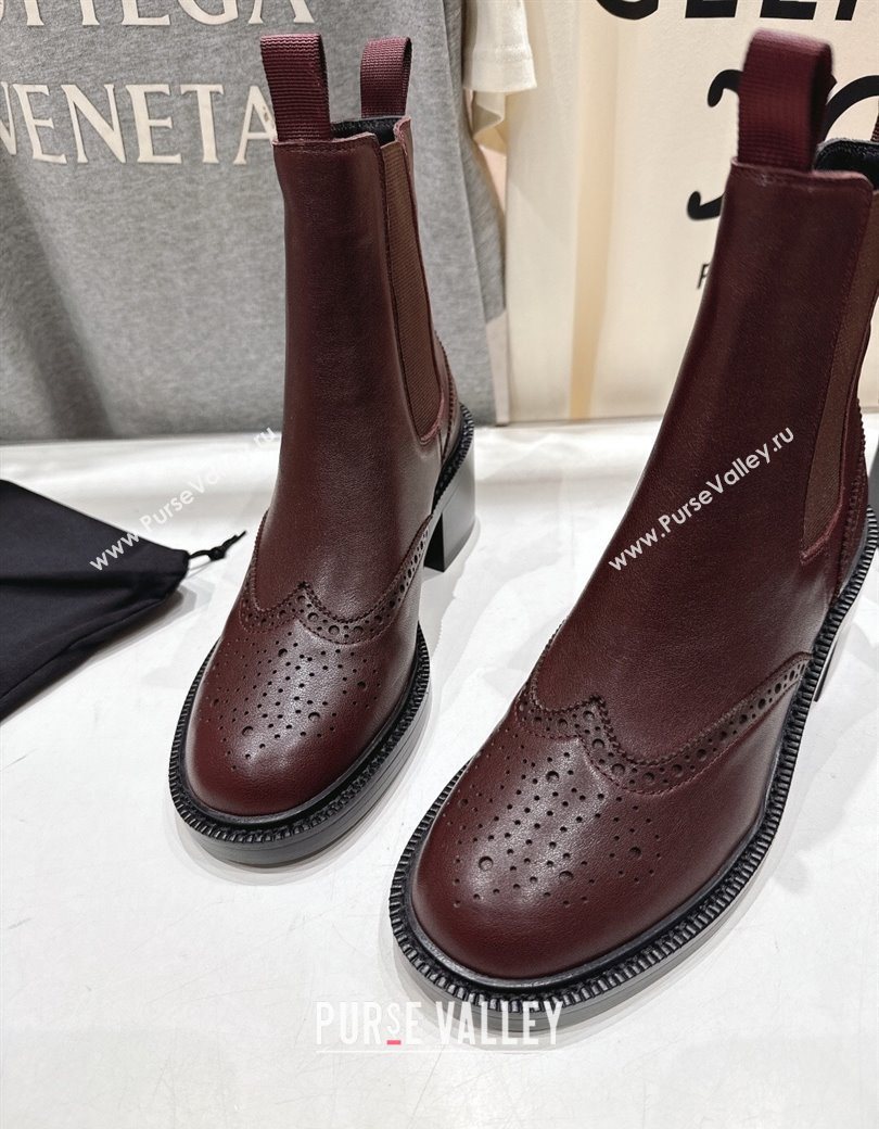Saint Laurent Vincent Heel Chelsea Booties 6cm in Perforated Calfskin Leather Dark Burgundy 2025 841133 (MD-251213057)