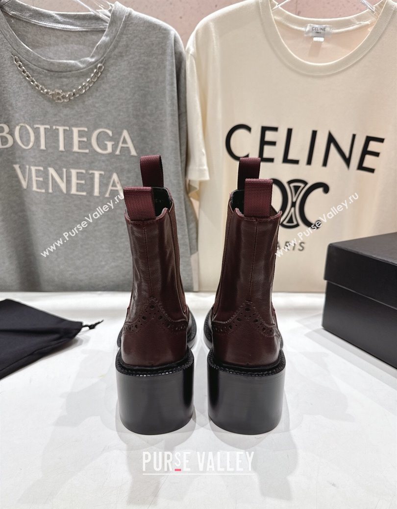 Saint Laurent Vincent Heel Chelsea Booties 6cm in Perforated Calfskin Leather Dark Burgundy 2025 841133 (MD-251213057)