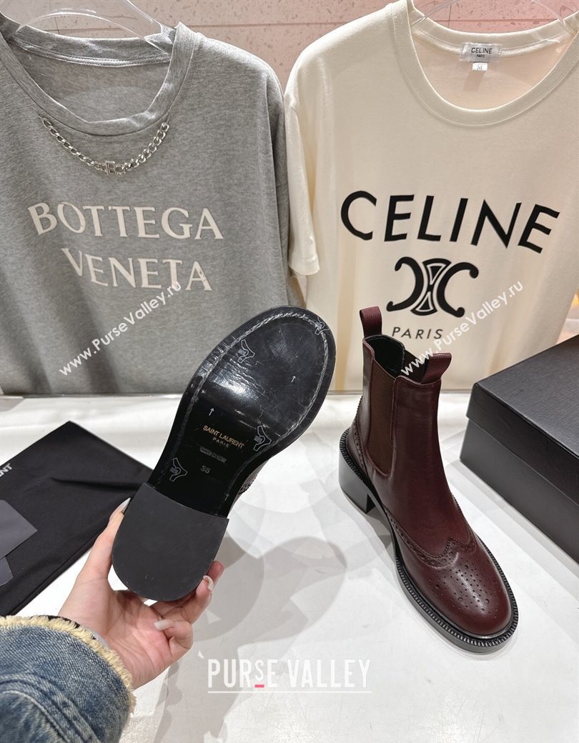 Saint Laurent Vincent Heel Chelsea Booties 6cm in Perforated Calfskin Leather Dark Burgundy 2025 841133 (MD-251213057)