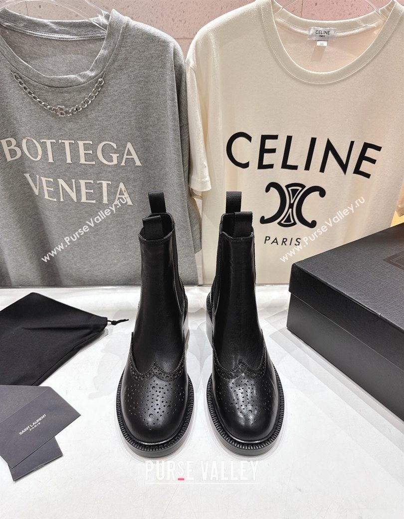 Saint Laurent Vincent Heel Chelsea Booties 6cm in Perforated Calfskin Leather Black 2025 841133 (MD-251213061)