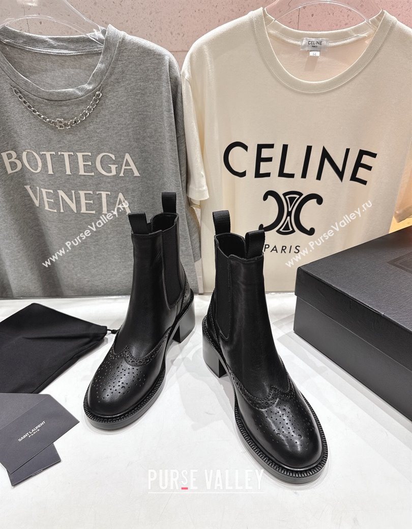 Saint Laurent Vincent Heel Chelsea Booties 6cm in Perforated Calfskin Leather Black 2025 841133 (MD-251213061)