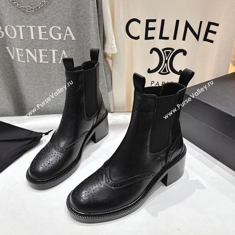 Saint Laurent Vincent Heel Chelsea Booties 6cm in Perforated Calfskin Leather Black 2025 841133 (MD-251213061)
