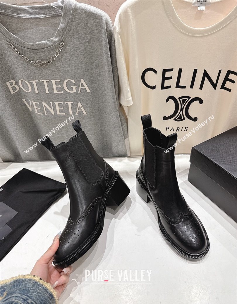 Saint Laurent Vincent Heel Chelsea Booties 6cm in Perforated Calfskin Leather Black 2025 841133 (MD-251213061)