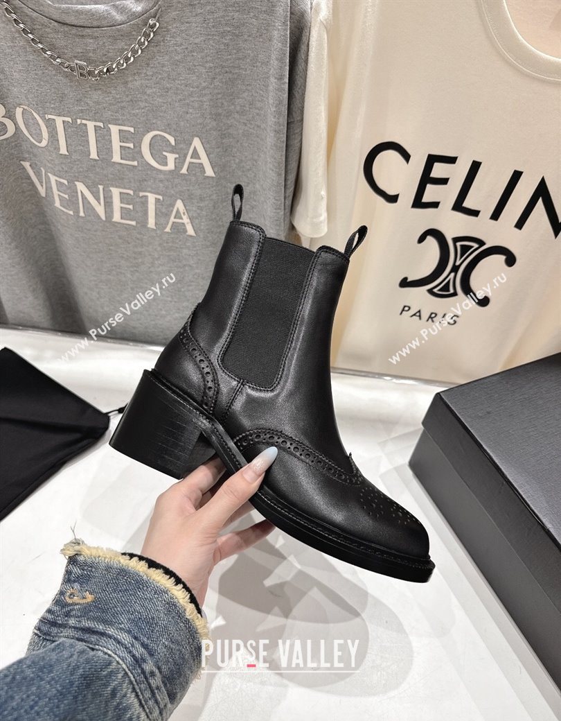 Saint Laurent Vincent Heel Chelsea Booties 6cm in Perforated Calfskin Leather Black 2025 841133 (MD-251213061)