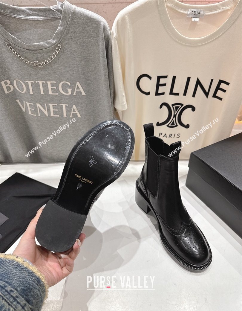 Saint Laurent Vincent Heel Chelsea Booties 6cm in Perforated Calfskin Leather Black 2025 841133 (MD-251213061)