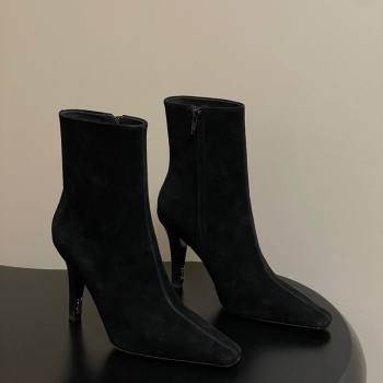 Saint Laurent Jill Heel Booties 10cm in Suede Black 2025 806674 (MD-251213027)