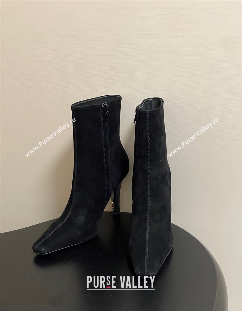 Saint Laurent Jill Heel Booties 10cm in Suede Black 2025 806674 (MD-251213027)