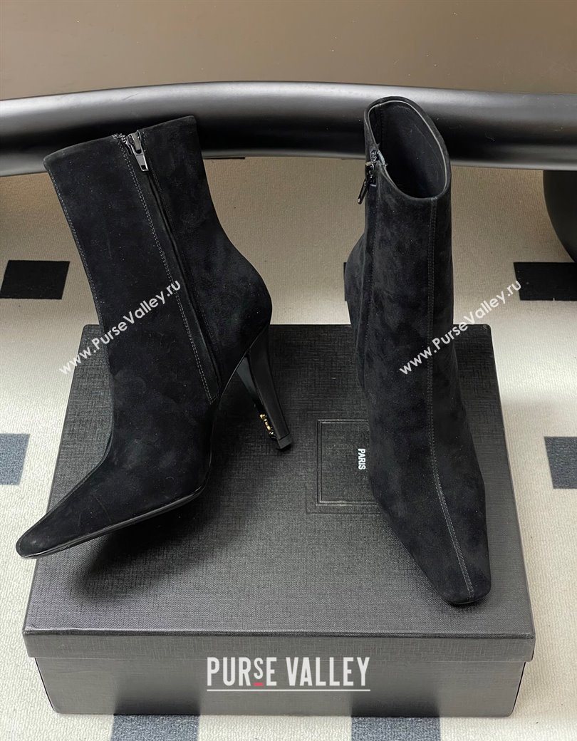 Saint Laurent Jill Heel Booties 10cm in Suede Black 2025 806674 (MD-251213027)