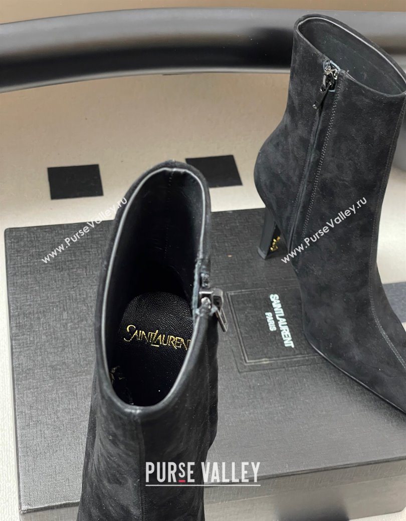 Saint Laurent Jill Heel Booties 10cm in Suede Black 2025 806674 (MD-251213027)